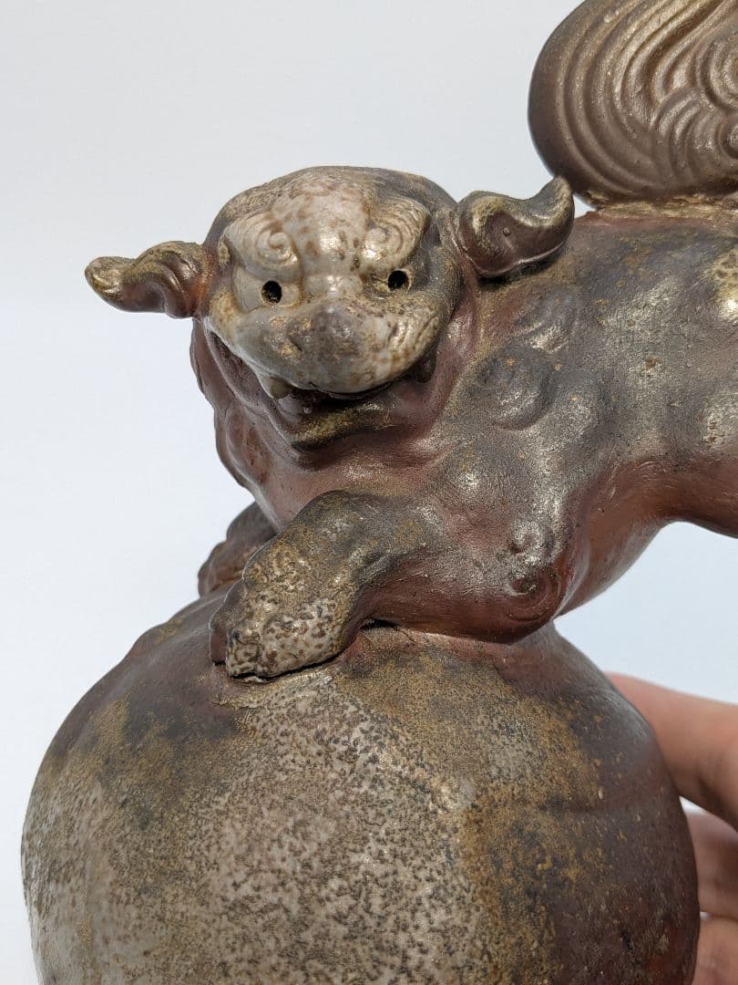 陶正園 備前焼 獅子置物 跳獅子 玉乗り獅子 縁起物 インテリア 魔除け