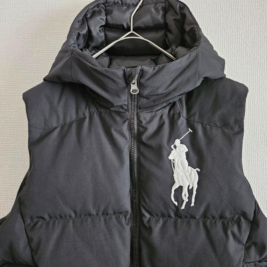 美品】ポロラルフローレン☆ダウンベスト ビッグポニー ロゴ刺繍 黒