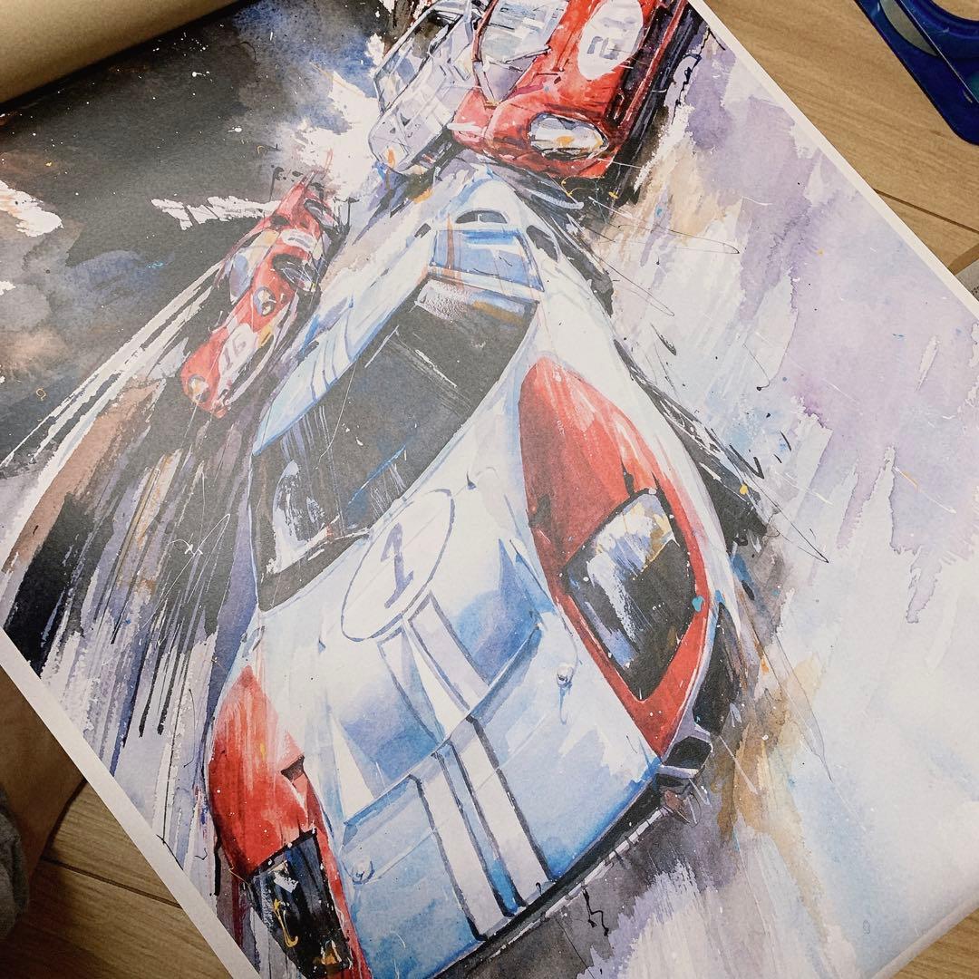未使用 MINSEOK 水彩画 (プリント) 車 ポスター 屋内 装飾
