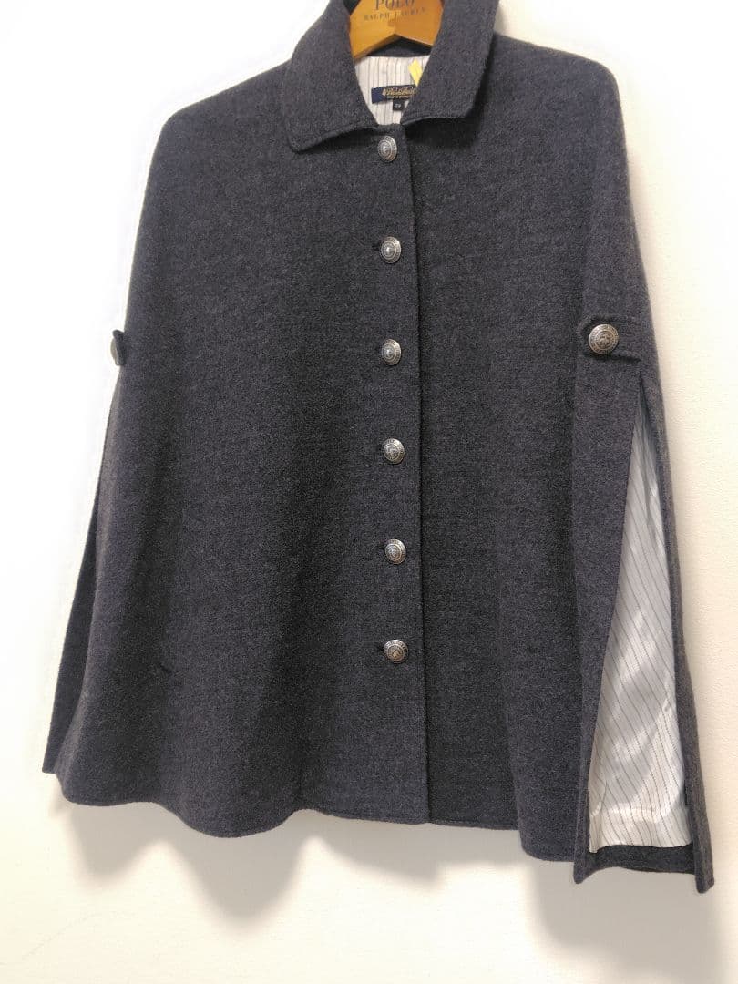美品☆Brooks Brothers ポンチョ ケープコート ロゴボタン グレー