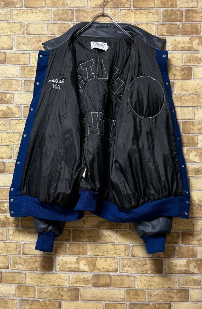 NEFF ネフ USA製 袖革ウールスタジャン レザー ビッグシルエット3XL.