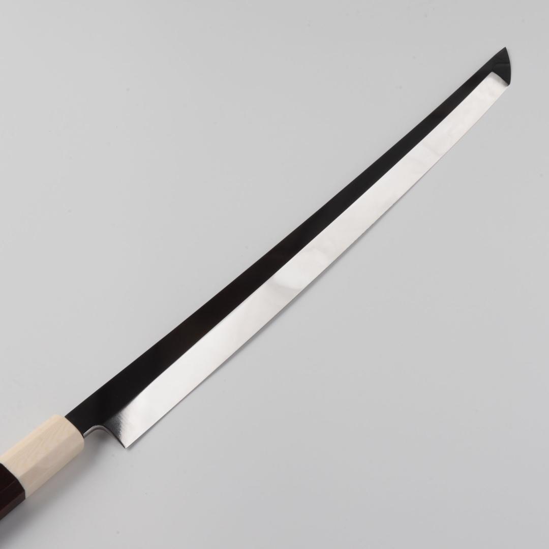 7944マグロ包丁両刃鏡面仕上げ 鞘付刃渡700mm刺身包丁スネークウッド