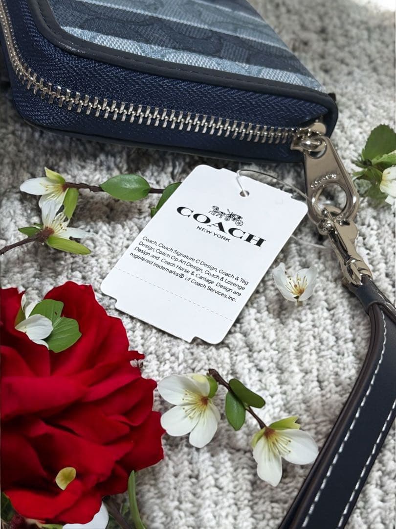 《新品》COACH 長財布 ネイビーストライプ