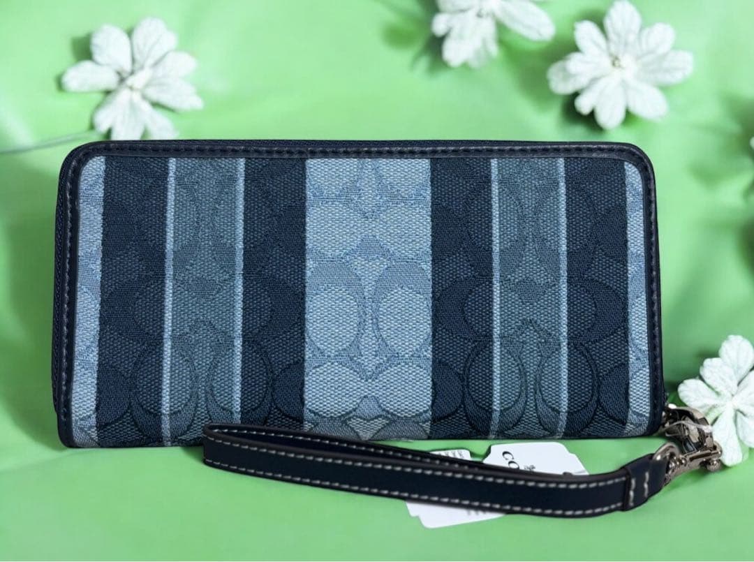 《新品》COACH 長財布 ネイビーストライプ