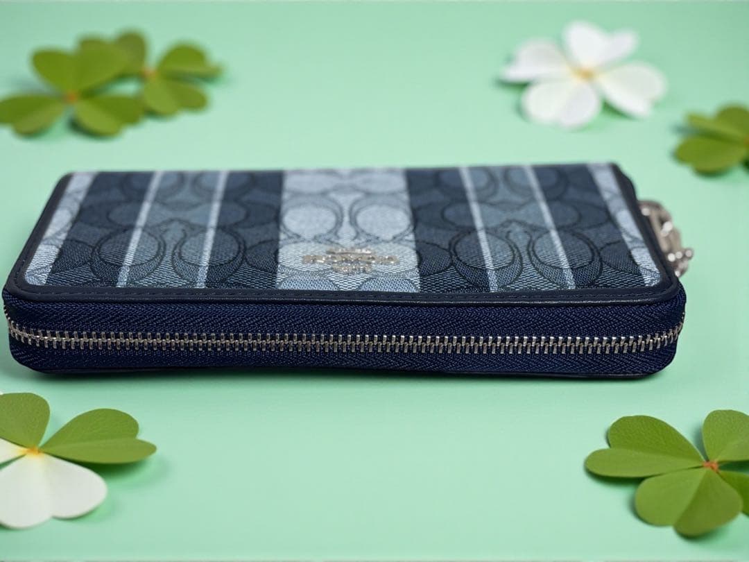 《新品》COACH 長財布 ネイビーストライプ