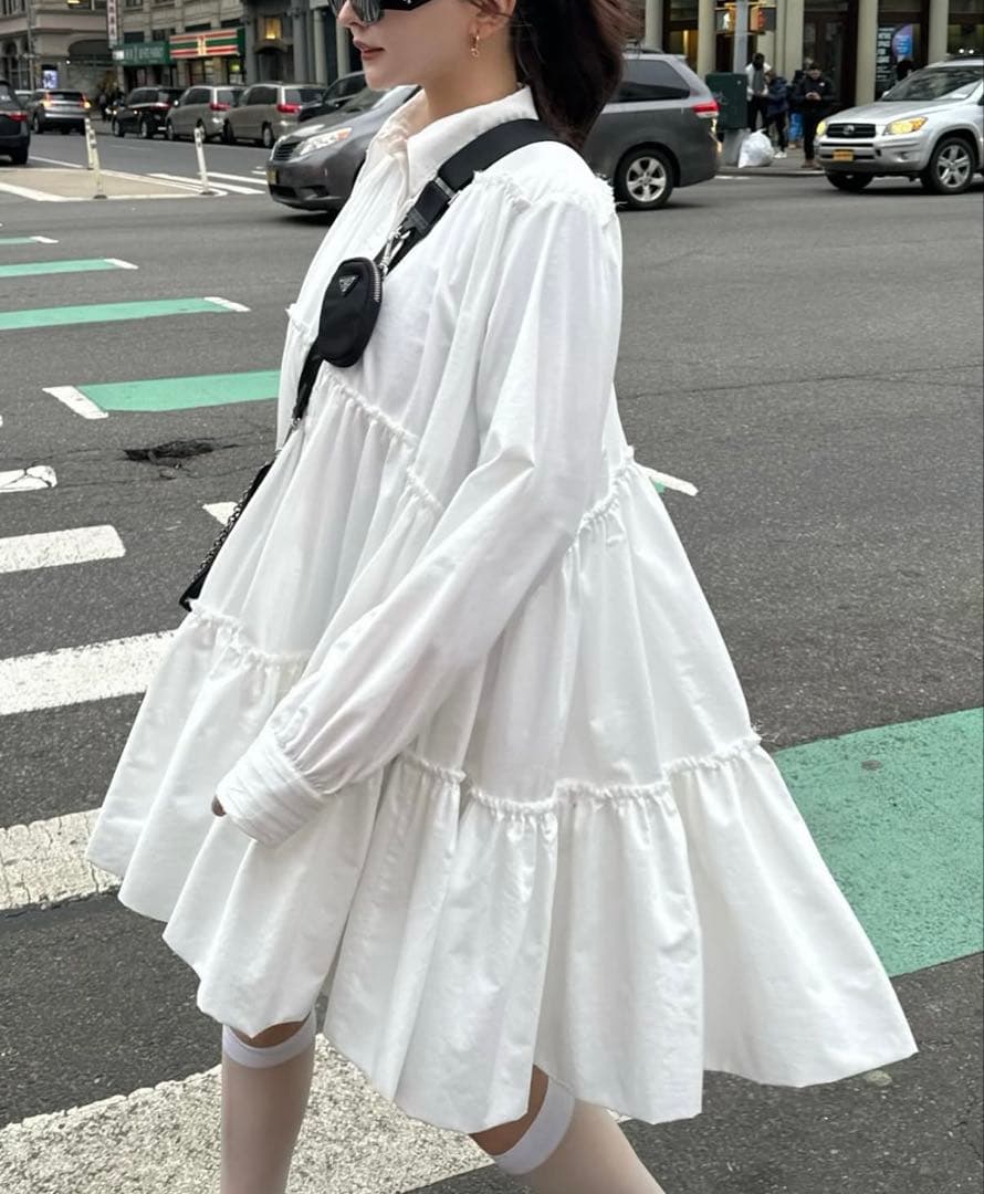 thetoe ワンピース　シャツワンピース　ブラック　THETOE Erie Frills Onepiece – THE TOÉ