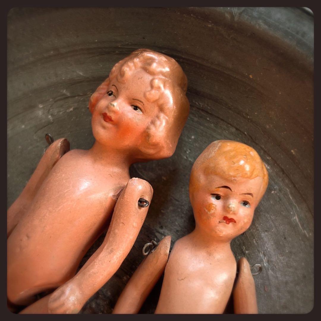 ヴィンテージ 小さな兄妹のビスクドール2体セット ドールハウスドール