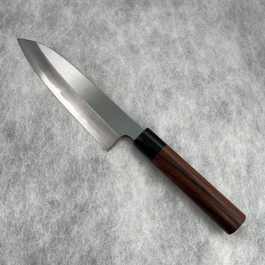 光一作《森本刃物》安来鋼白紙2号割込　本霞 和三徳 170 mm【紫檀丸柄】