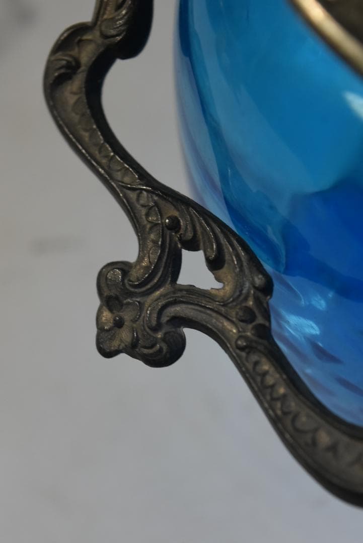 訳有 フランスアンティーク 青いガラスのボンボ二エール・ビスケットジャー