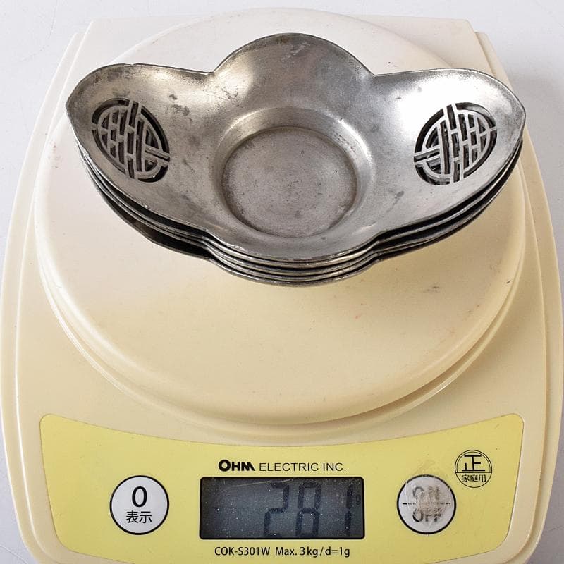 煎茶道具 古錫 鮎銅銘 透かし喜字文 木瓜式 茶托 五客 D R8421 - メルカリ
