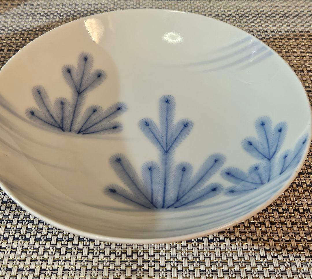 名品❗】江戸時代後期　後期鍋島　藍鍋島　染付　若松図　16.1cm 櫛高台皿
