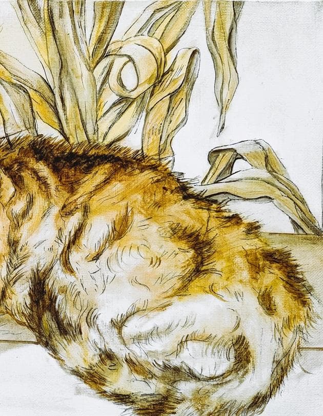 伊藤和生 藤田嗣治作「猫」油彩画にて模写 F4号 額装