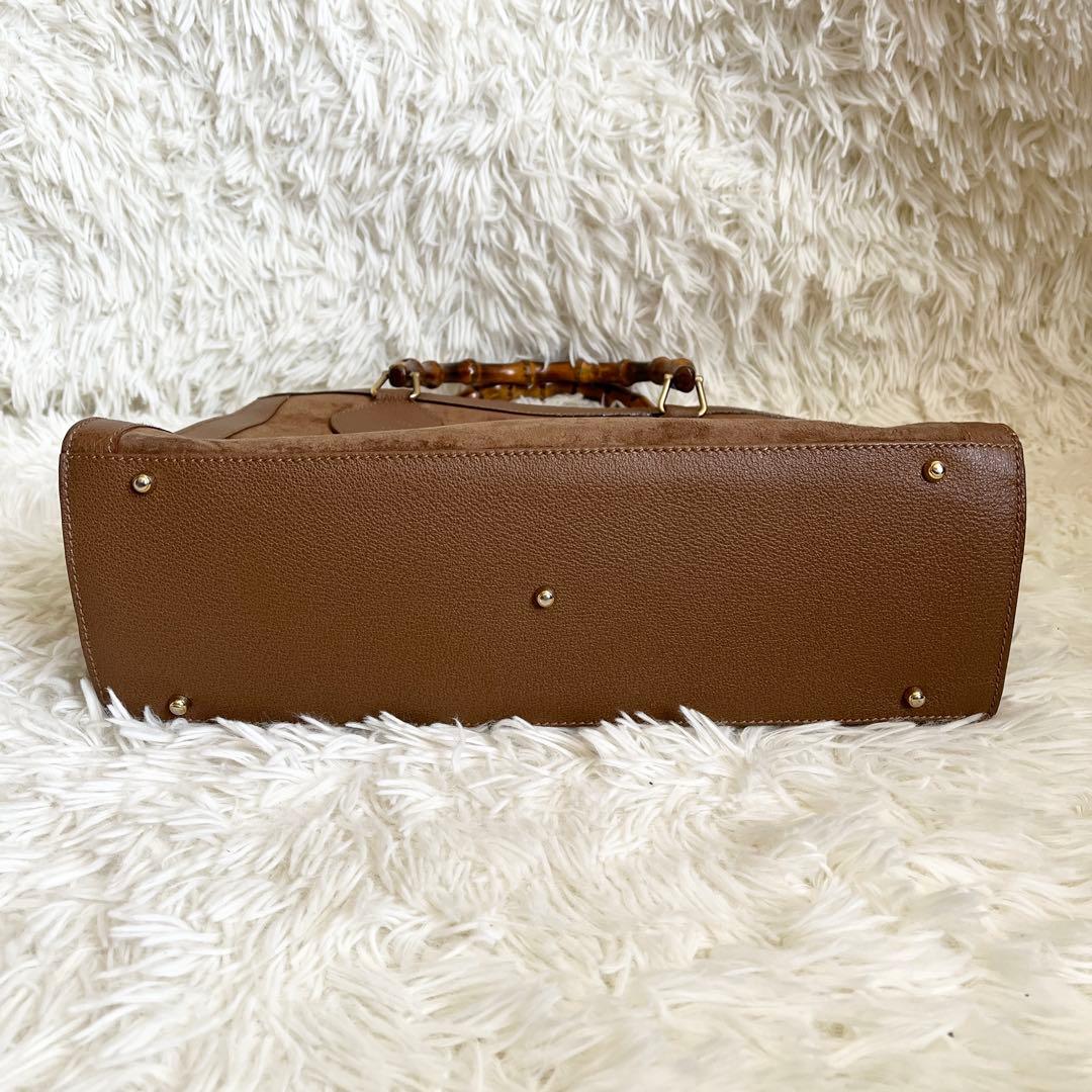 GUCCI ブラウン スエード トートバッグ バンブーハンドル