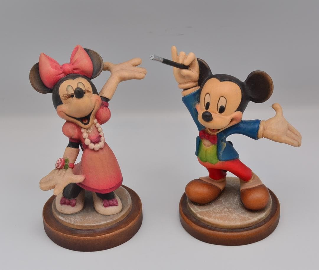 ミッキー＆ミニー　アンリ　ANRI　限定品　木彫り　イタリア　箱付　高さ11ｃｍ Disney Anri Wood Carved Statue Mickey And Minnie Mouse 20”Tall M