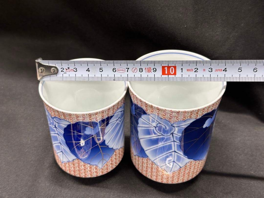 美品】香蘭社 染錦模様 磁芸工房 睦揃 夫婦 茶碗 湯呑 飯碗