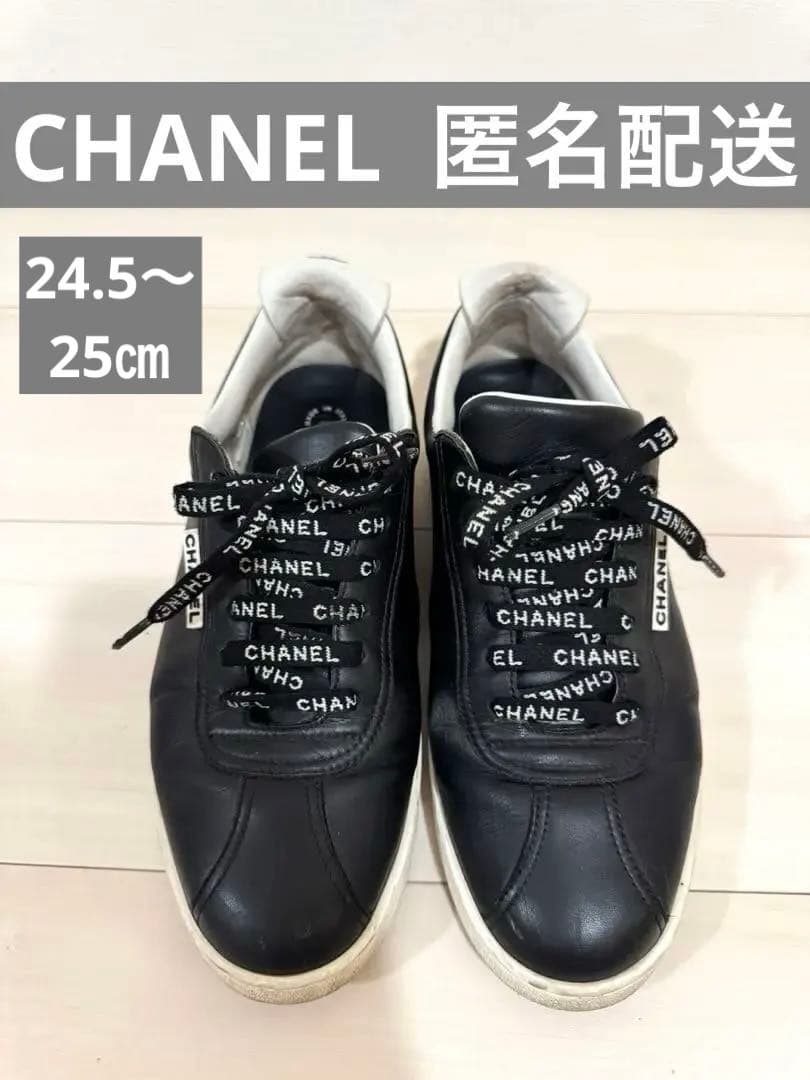 シャネル CHANEL スニーカー ココマーク 紐ロゴ ブラック39 - メルカリ