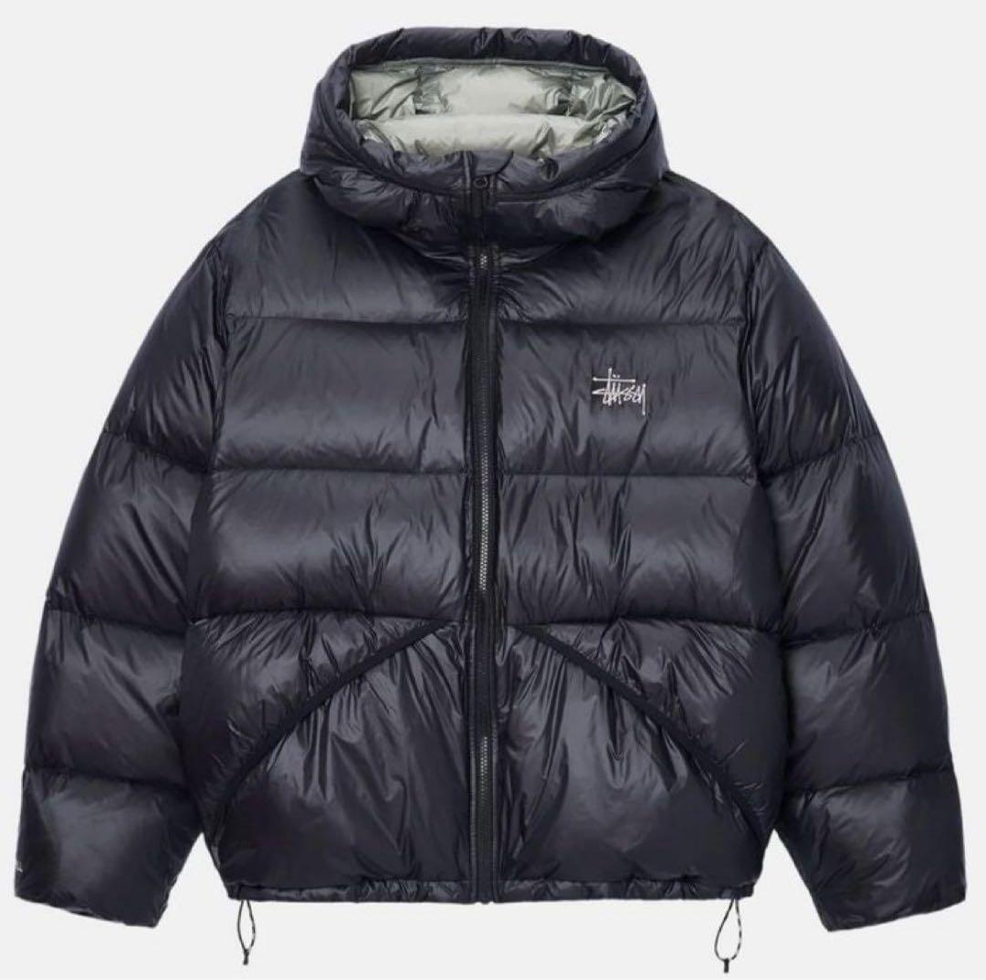 stussy ステューシー ダウンジャケット 黒 フード付き - メルカリ
