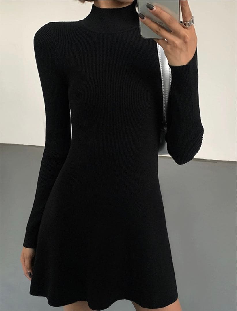 春コーデ❤️タイトミニワンピース ニットロングスリーブドレス 清楚