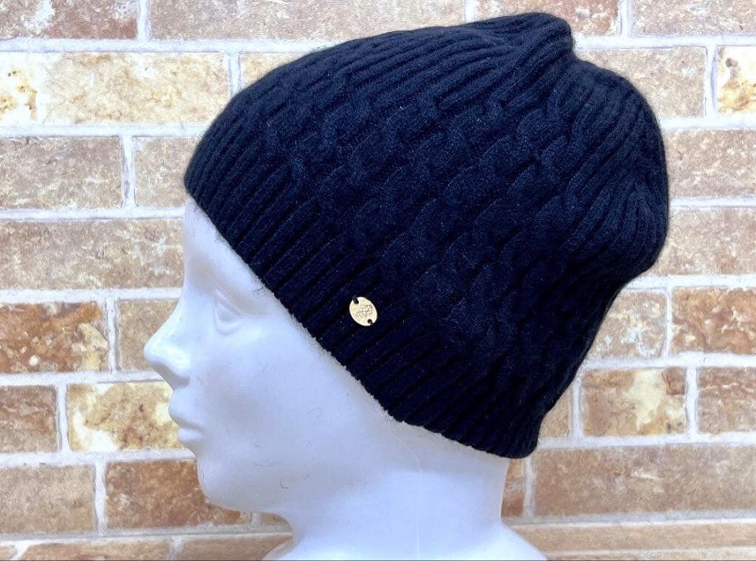 美品 ヘレンカミンスキー カシミヤ ブラック ケーブル編み ニット帽