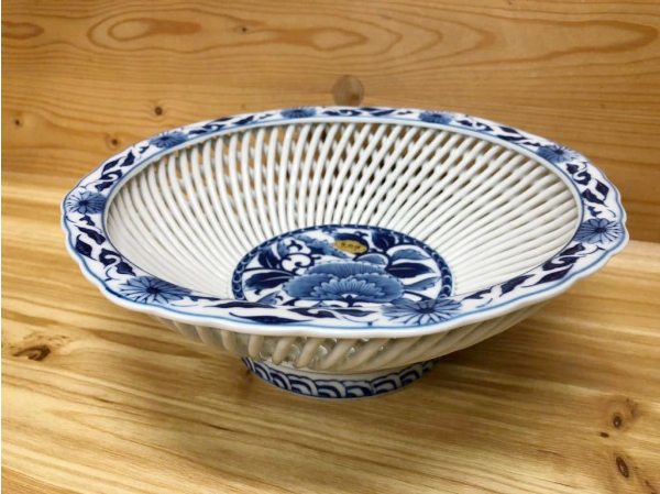 新品】有田焼琴峰窯造 染付透菓子鉢 1点 サイズ/直径/約22cm×高さ/約