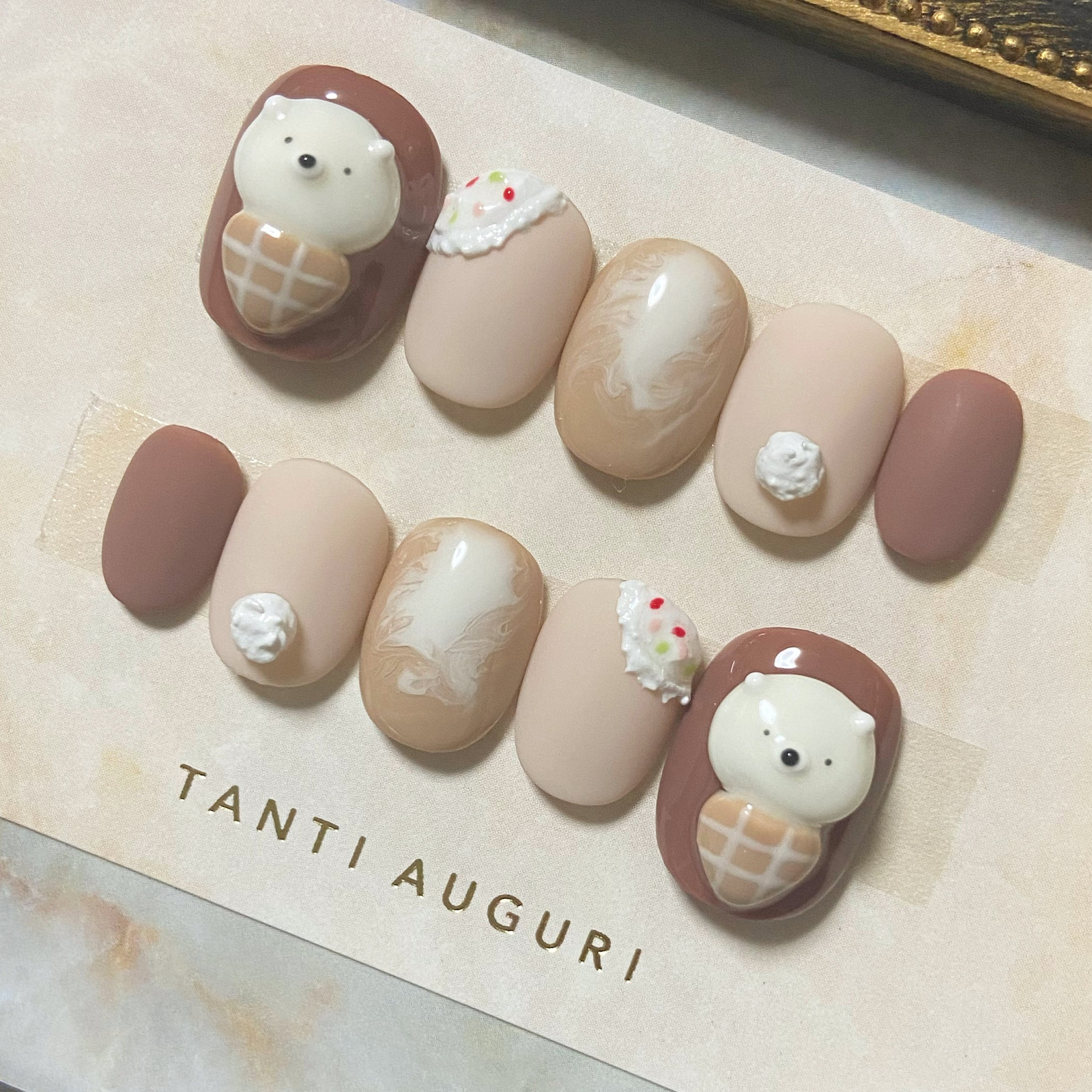 ネイルチップニュアンスクッキーひょっこりくまカフェラテ945 ネイル