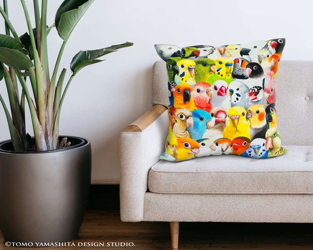 鳥たくさん クッションカバー - TOMO YAMASHITA DESIGN STUDIO