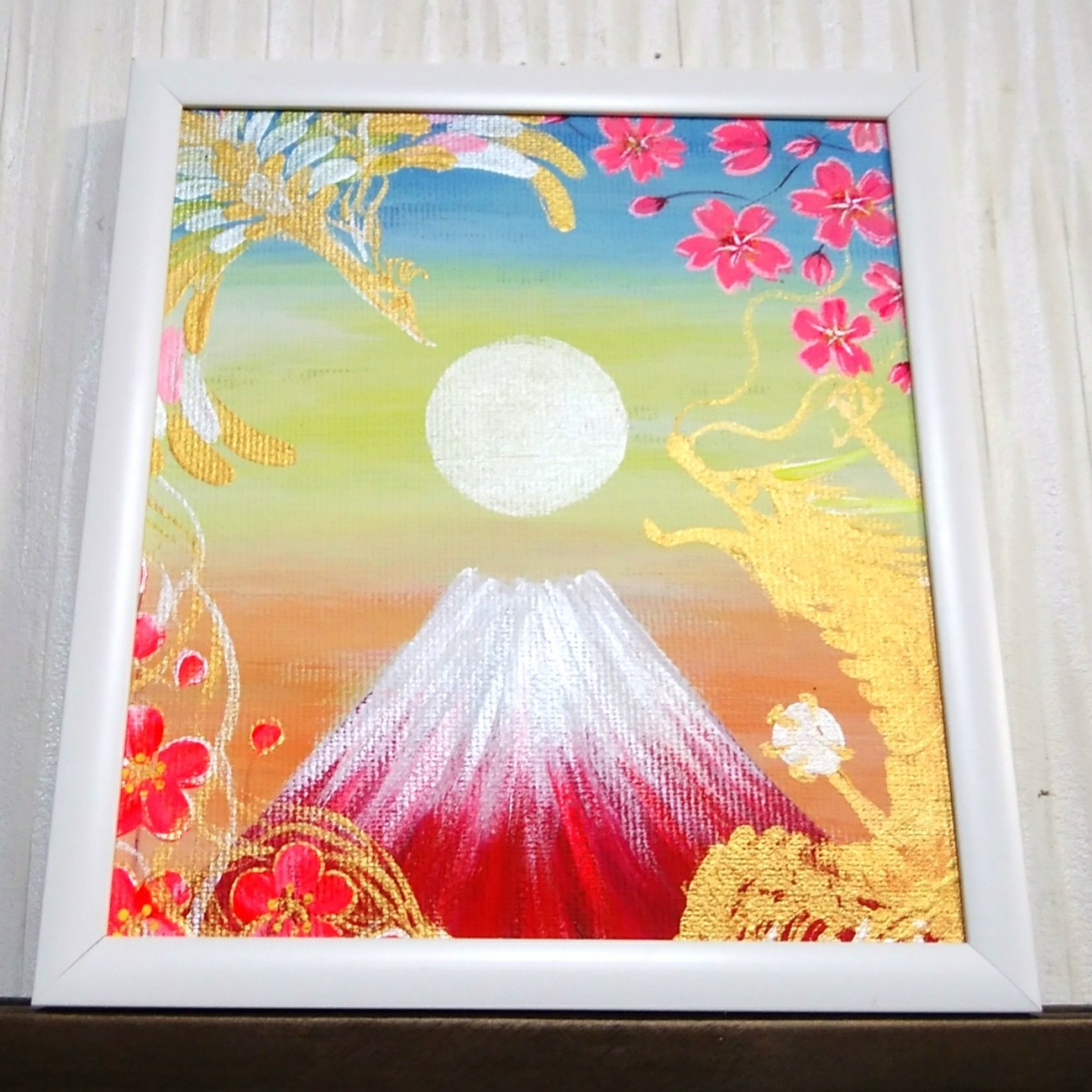 大開運 白富士 絵画 油絵 スピリチュアルアート 額入り 風水 幸運 運気
