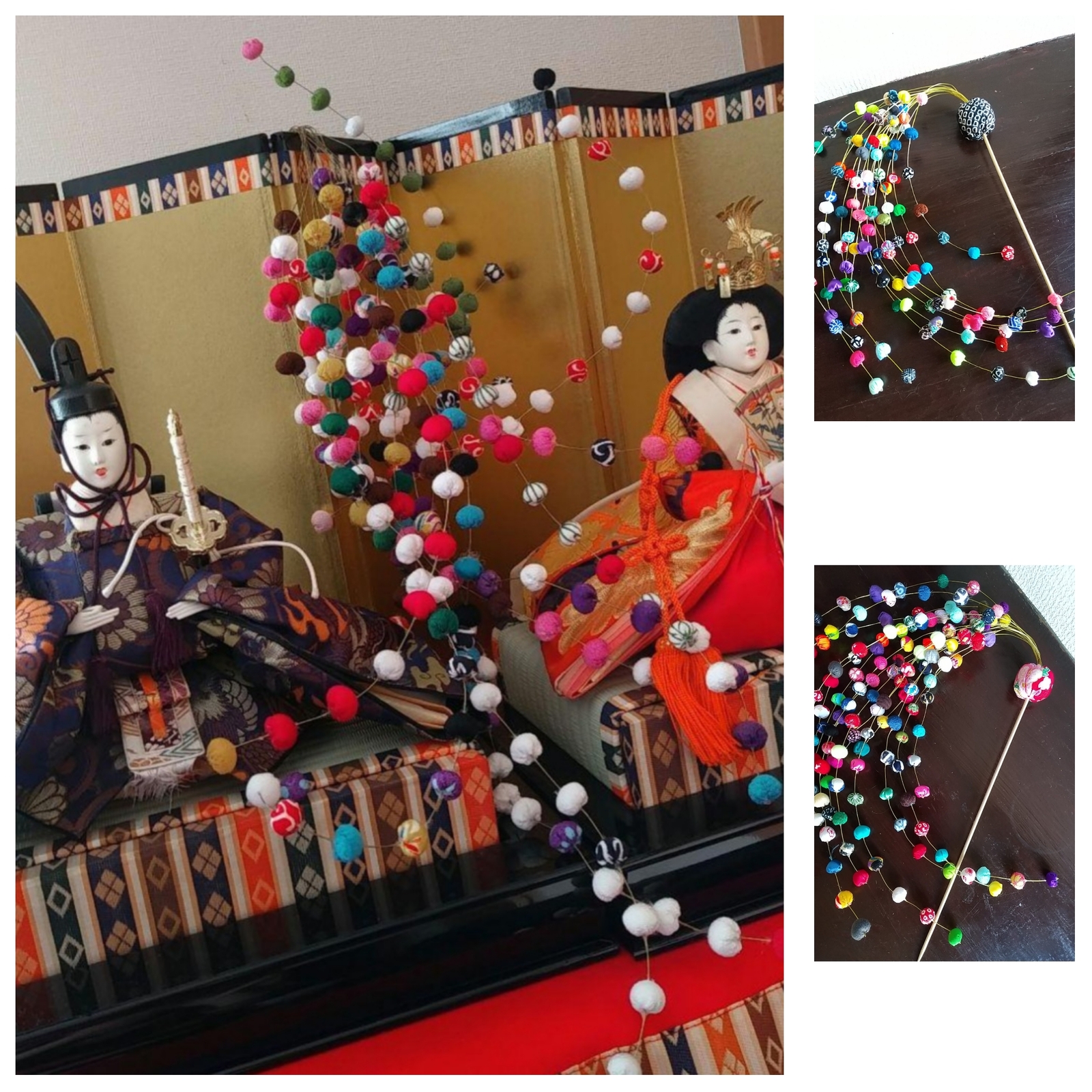 お正月飾り♪ボリュームポンポン玉飾り棒 ちりめん細工 元旦 年賀