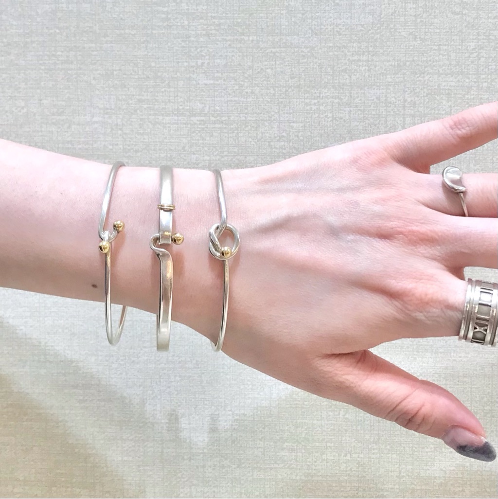 ティファニー TIFFANY フックアイ コンビバングル シルバー925/750 K18