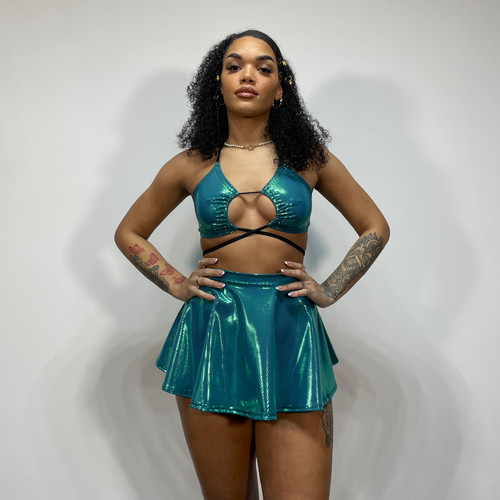 Emerald Shimmer Super Mini Skirt | EDGY JAYD