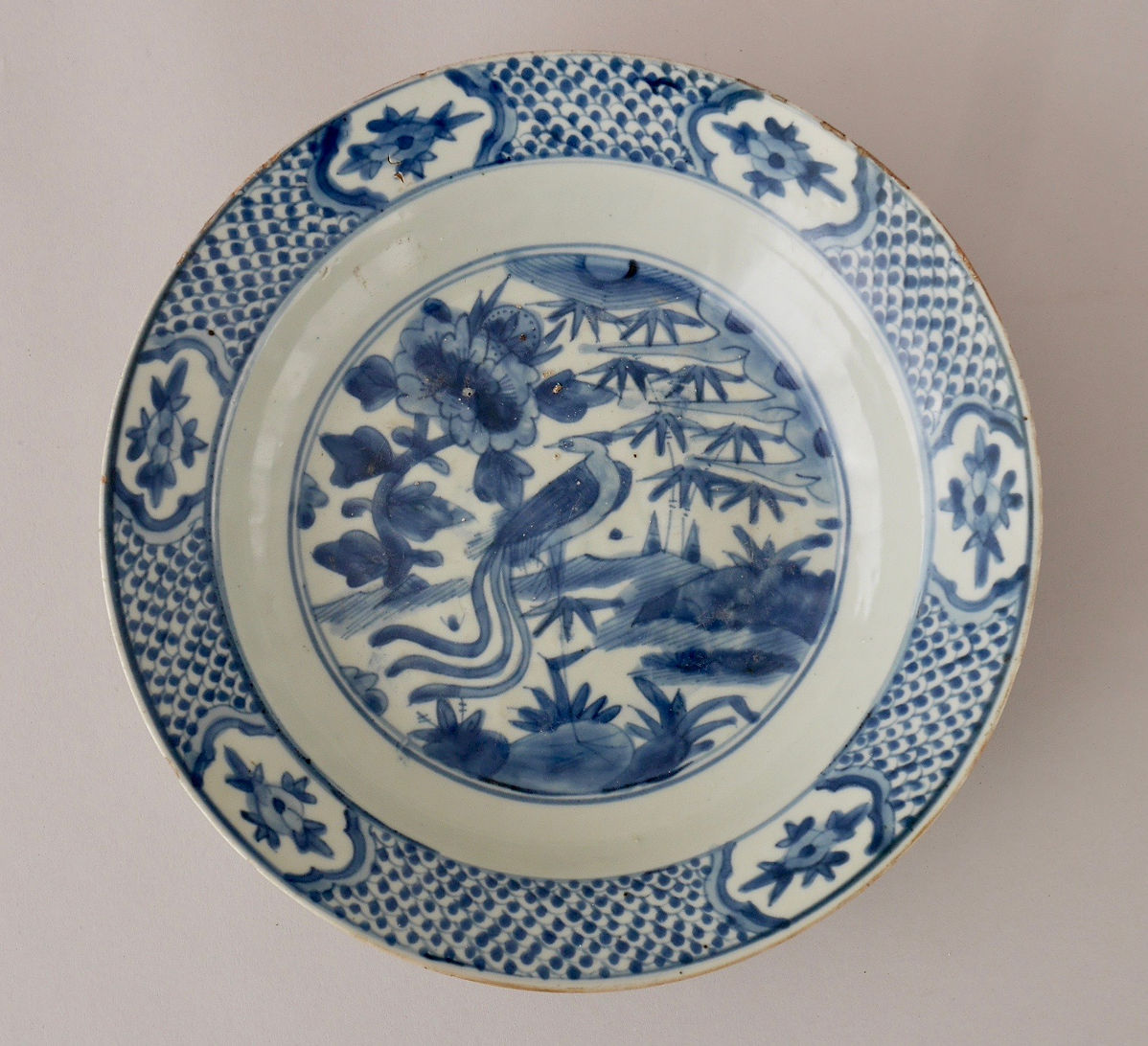 大名品❗】16-17世紀 中国古陶磁 明朝 青華 古染 花文 砂高台 呉須皿