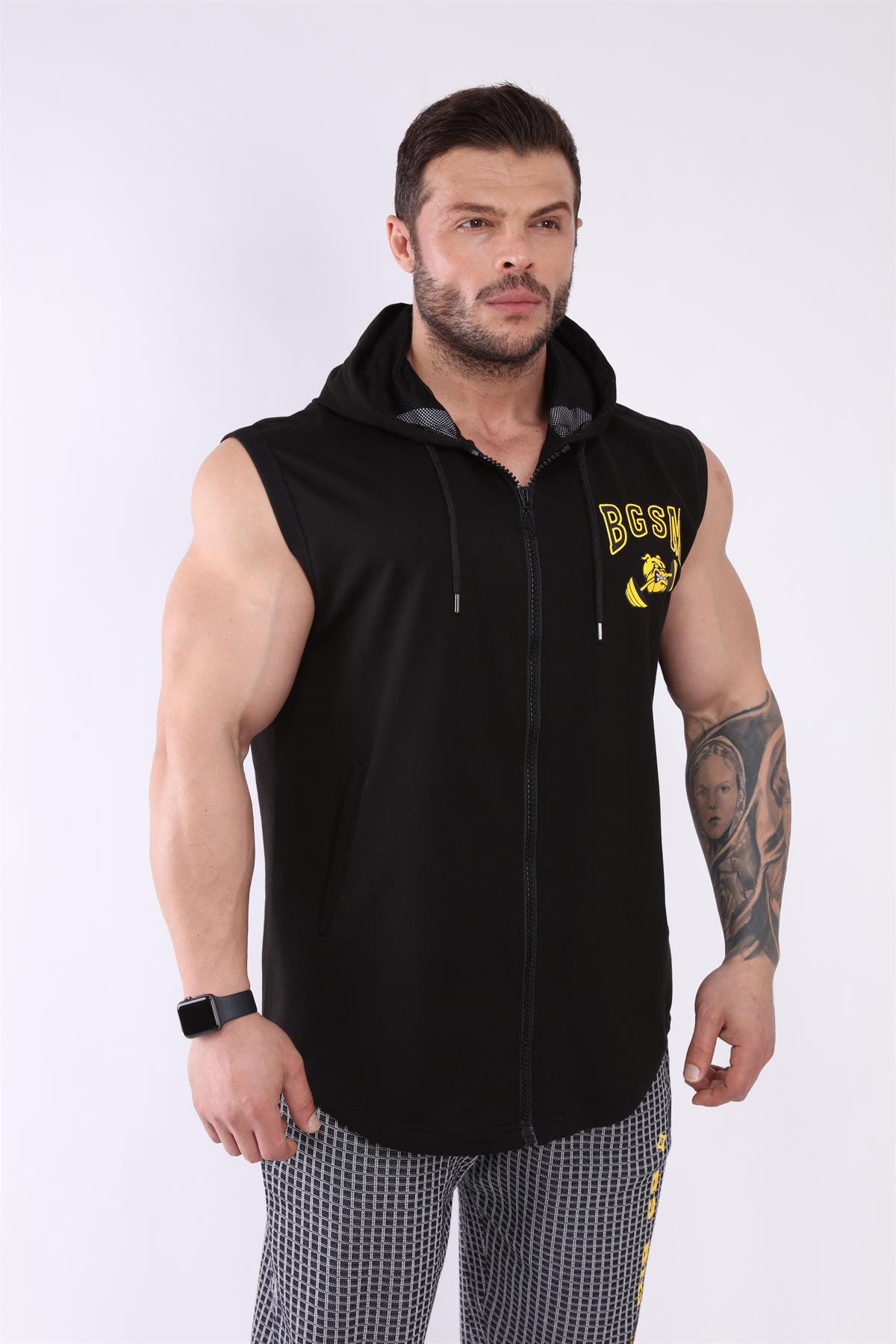 Men's Oversize Hooded Vest with Full Zip | Vests - Big Sam