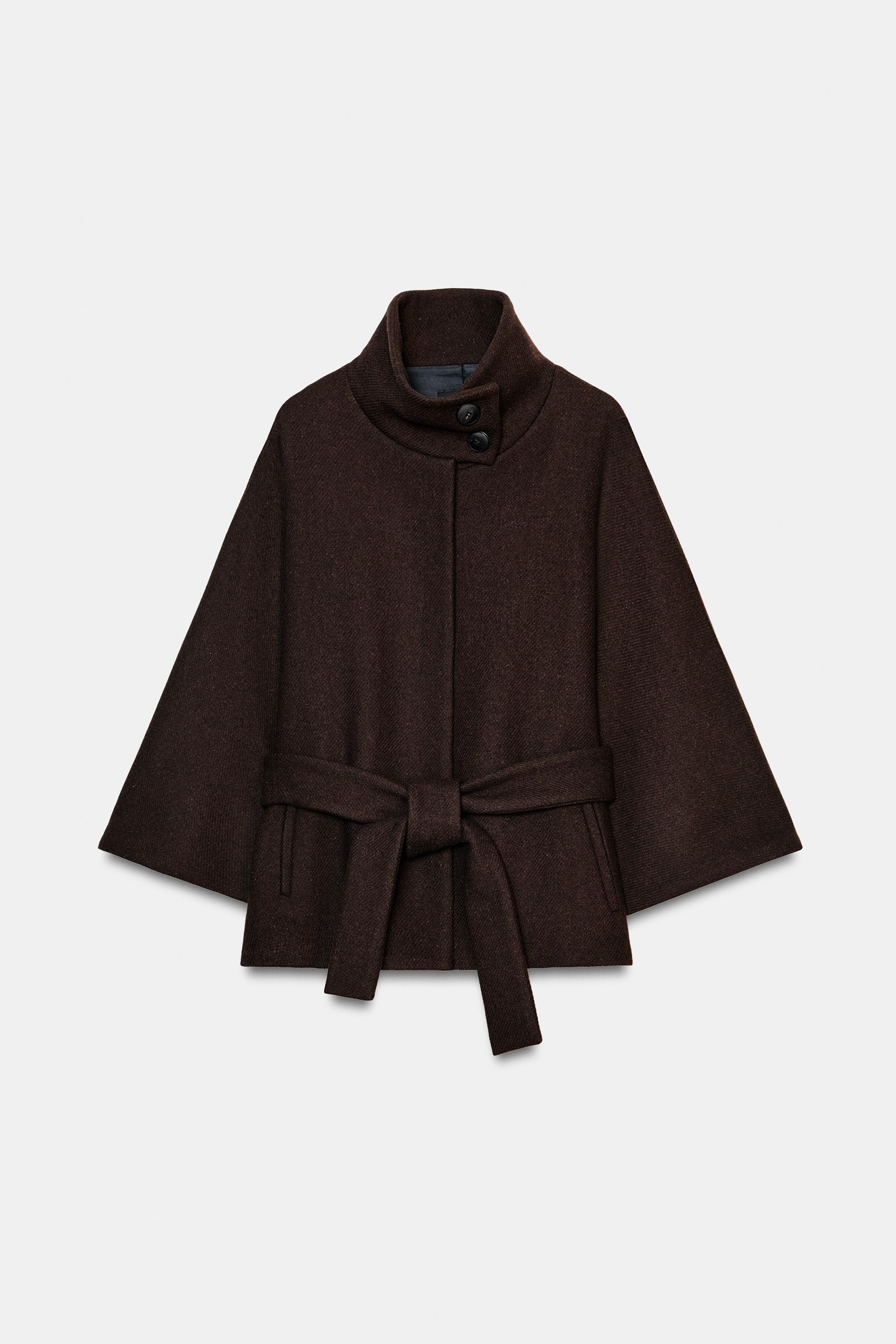 ベルト付きウールケープコート - ブラウン | ZARA Japan / 日本
