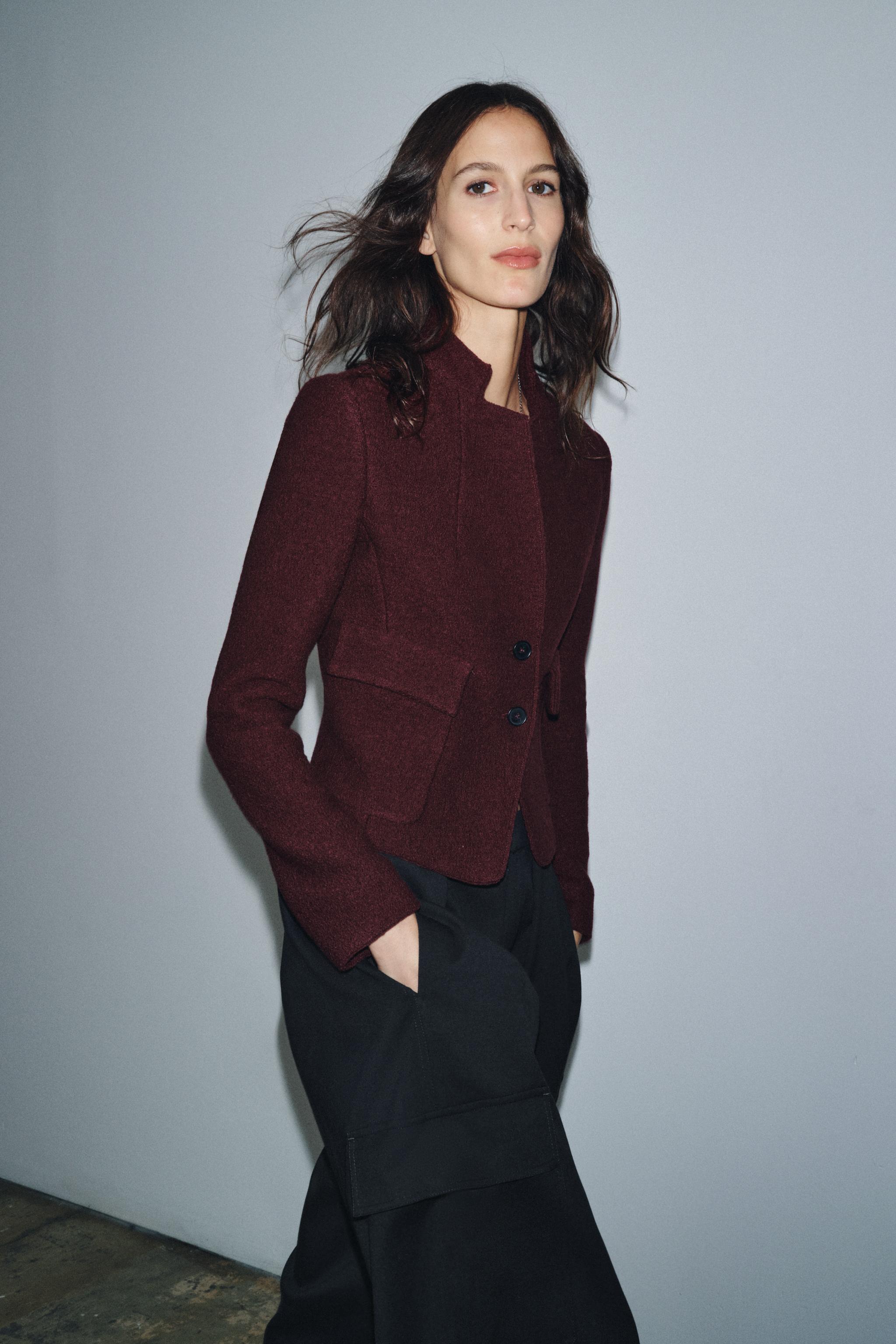 FITTED BOUCLÉ WOOL JACKET ZW COLLECTION - Wine | ZARA United States