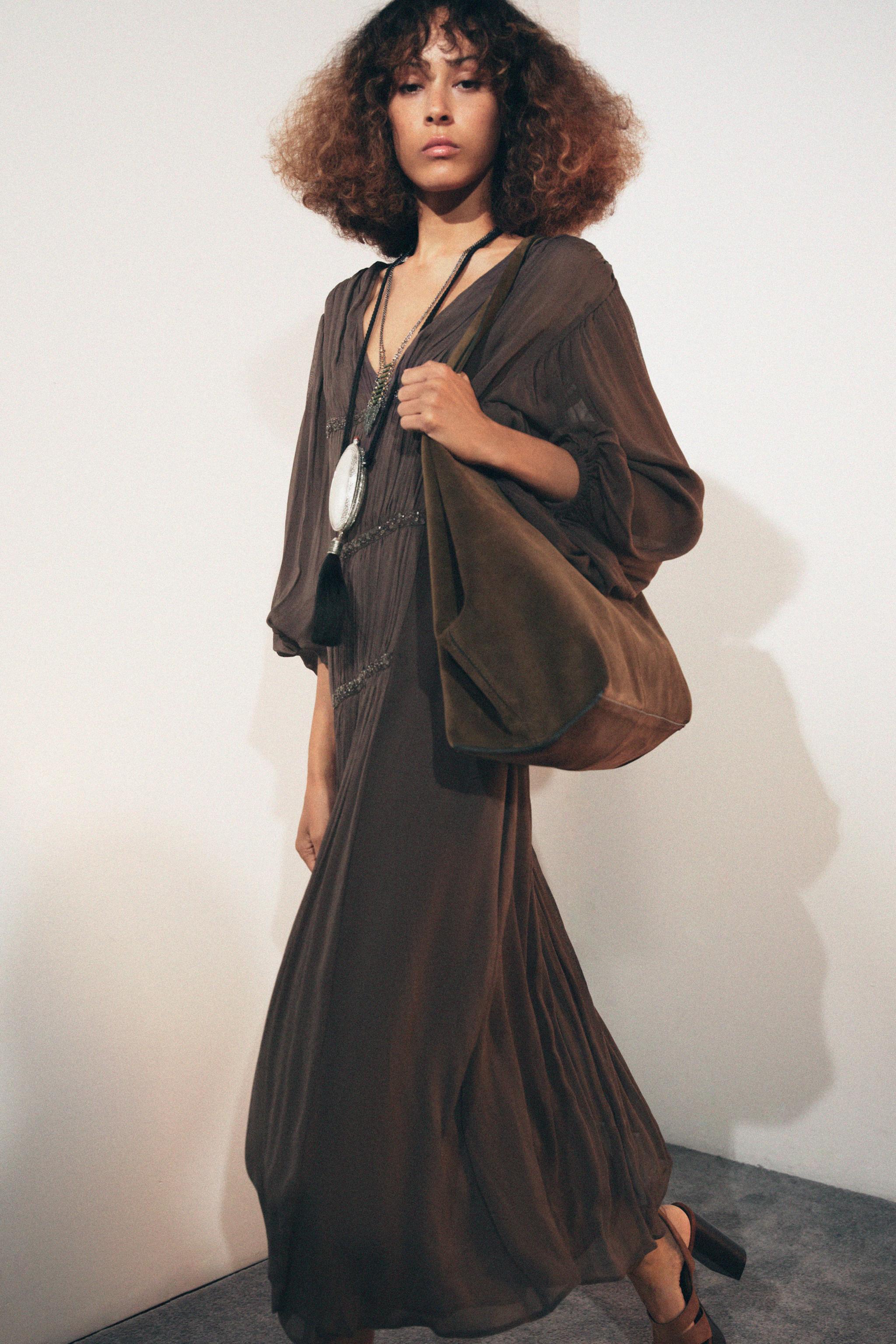 BEADED EMBROIDERED DRESS ZW COLLECTION - Mink | ZARA United States