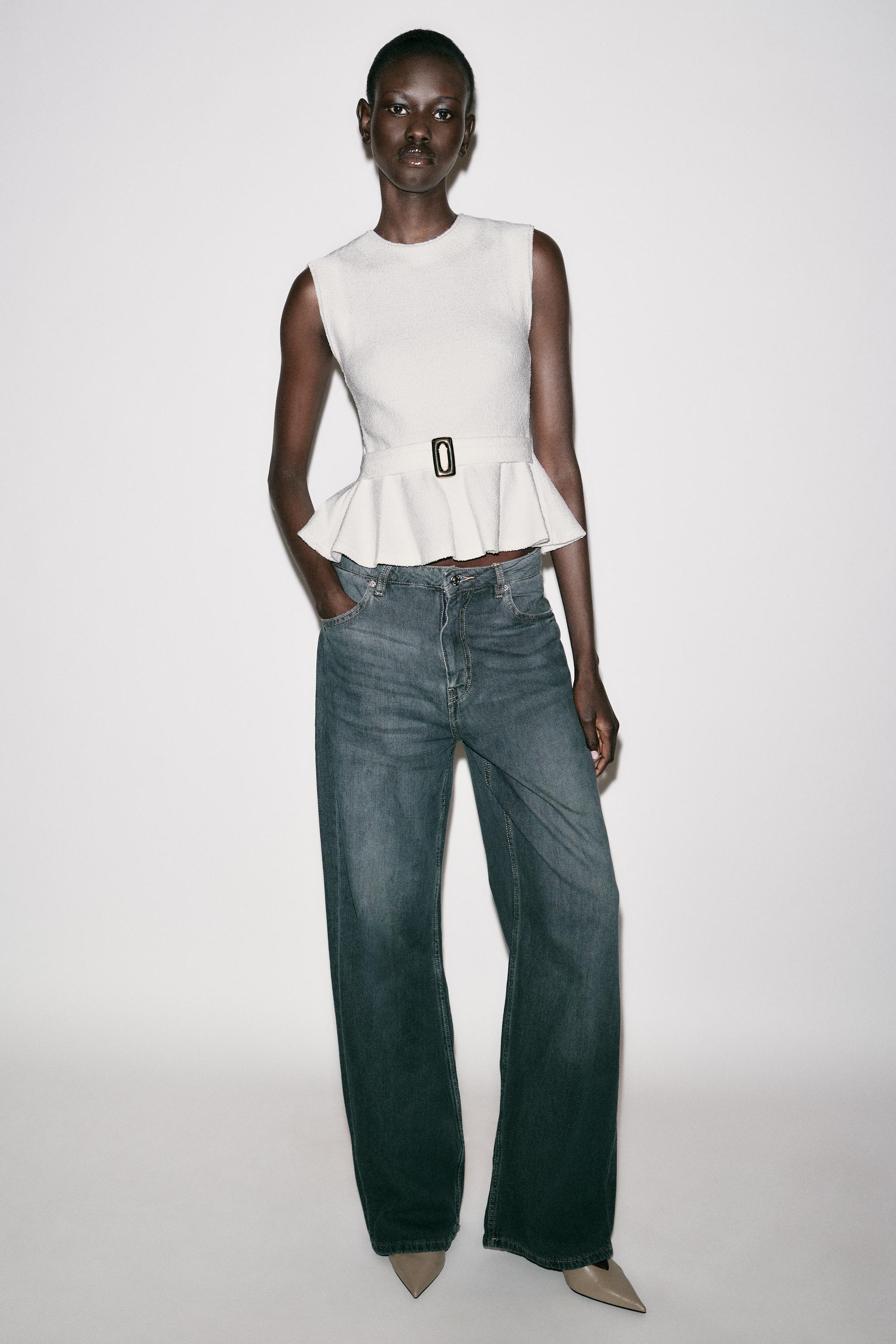 BOUCLÉ BUCKLE PEPLUM TOP - Oyster-white | ZARA United States