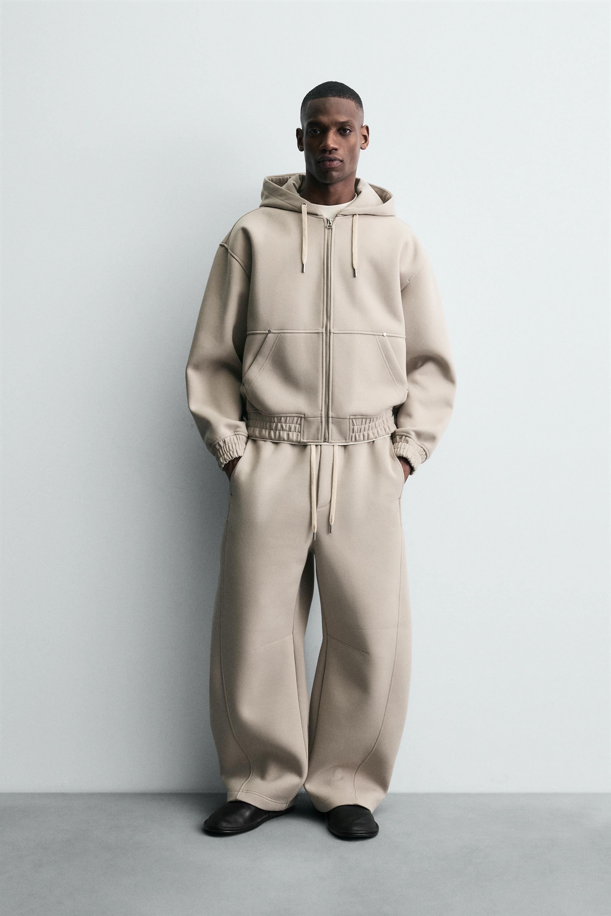 ネオプレン風ジップアップフーディ - ストーン | ZARA Japan / 日本