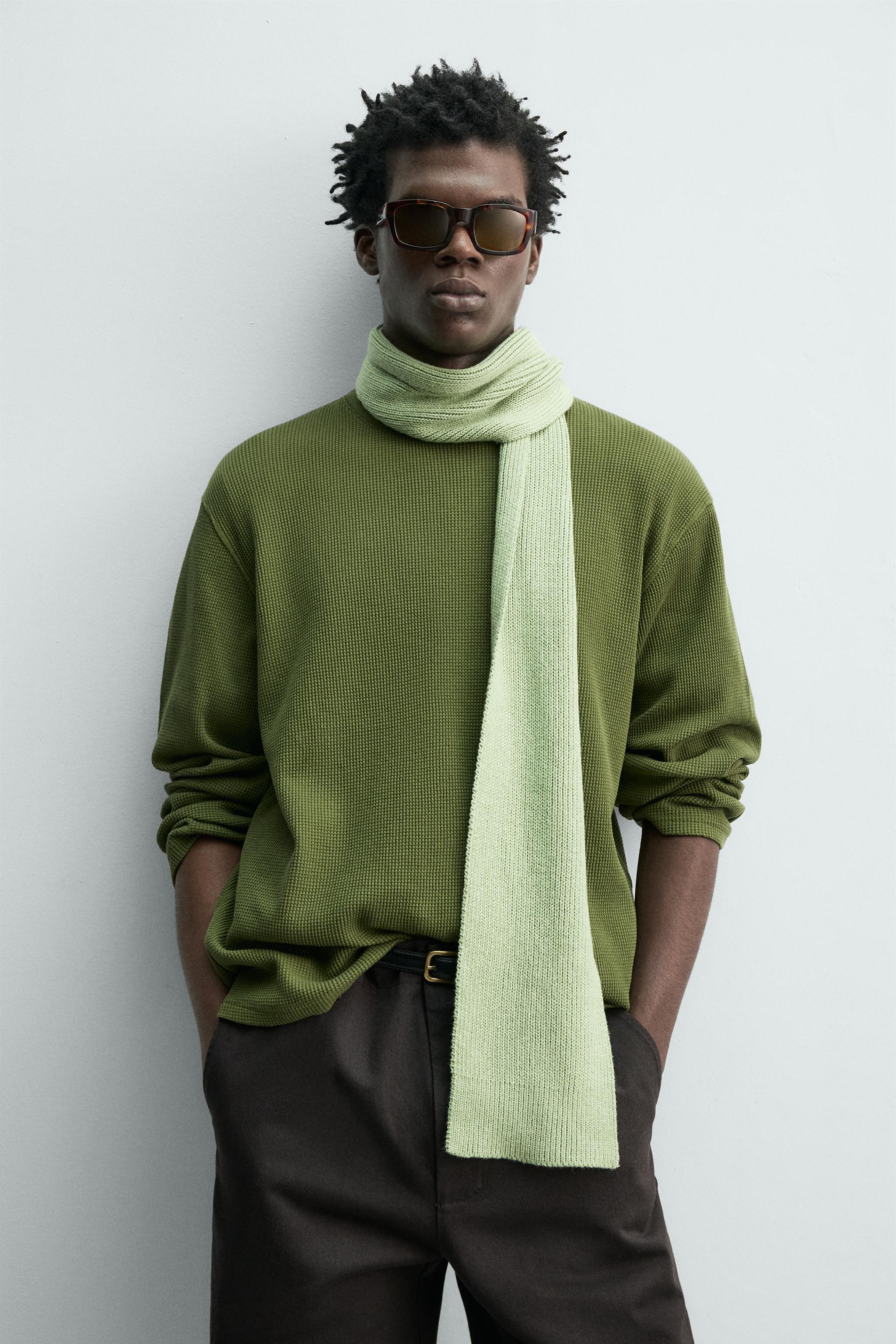 COTTON BLEND KNIT SCARF - Green marl | ZARA United States