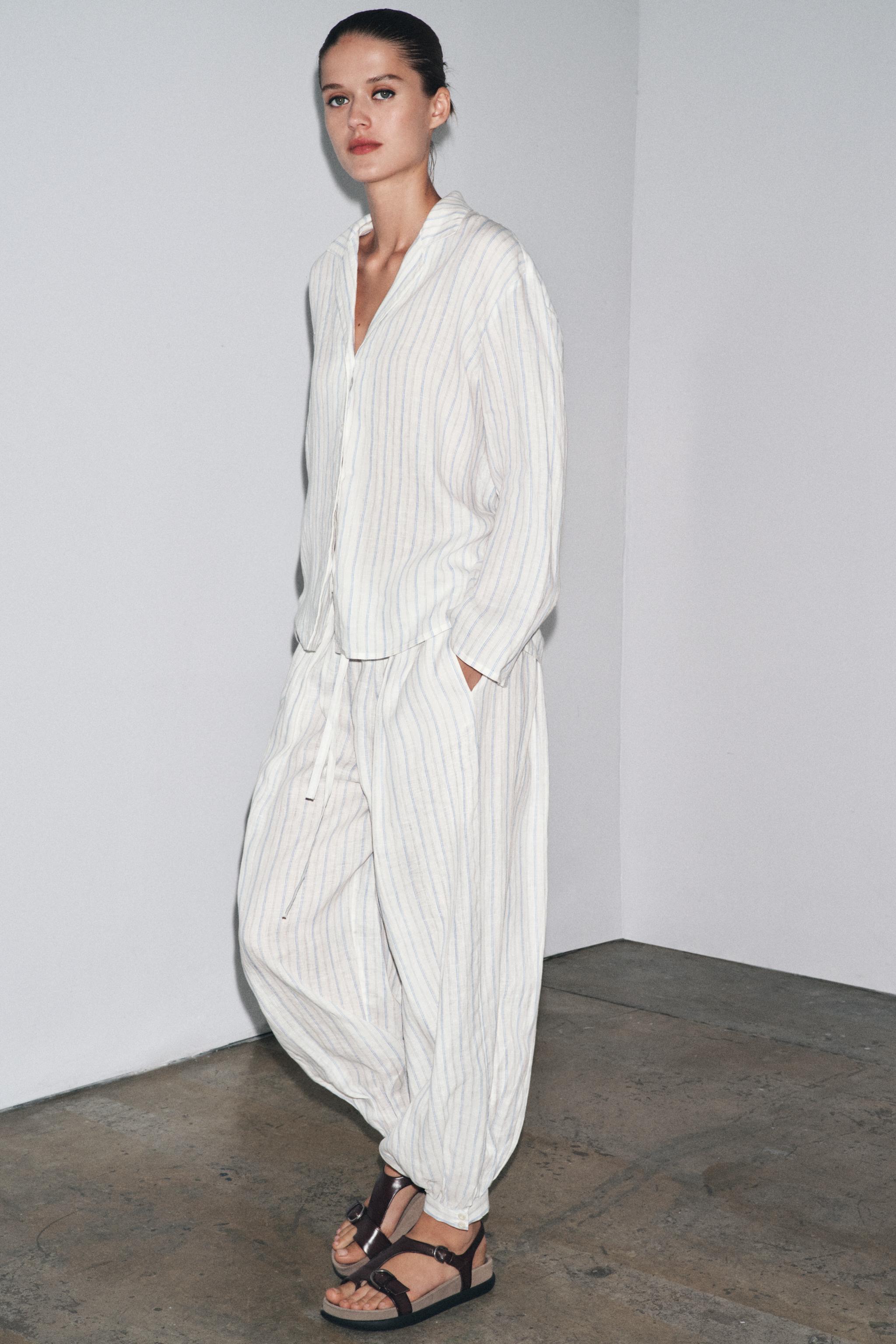 STRIPED LINEN PAJAMA SHIRT ZW COLLECTION - striped | ZARA United