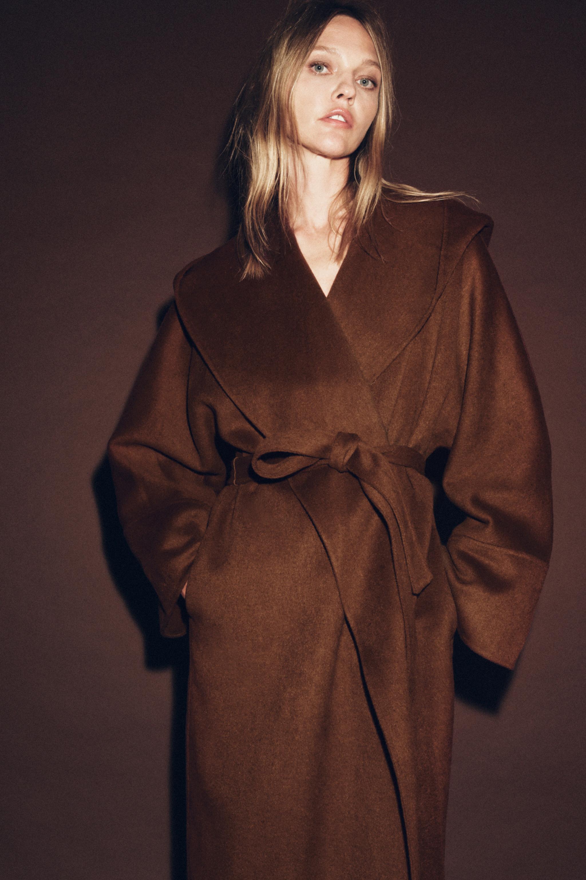 ZW COLLECTION LIMITED EDITION LONG BELTED WOOL COAT - Brown | ZARA