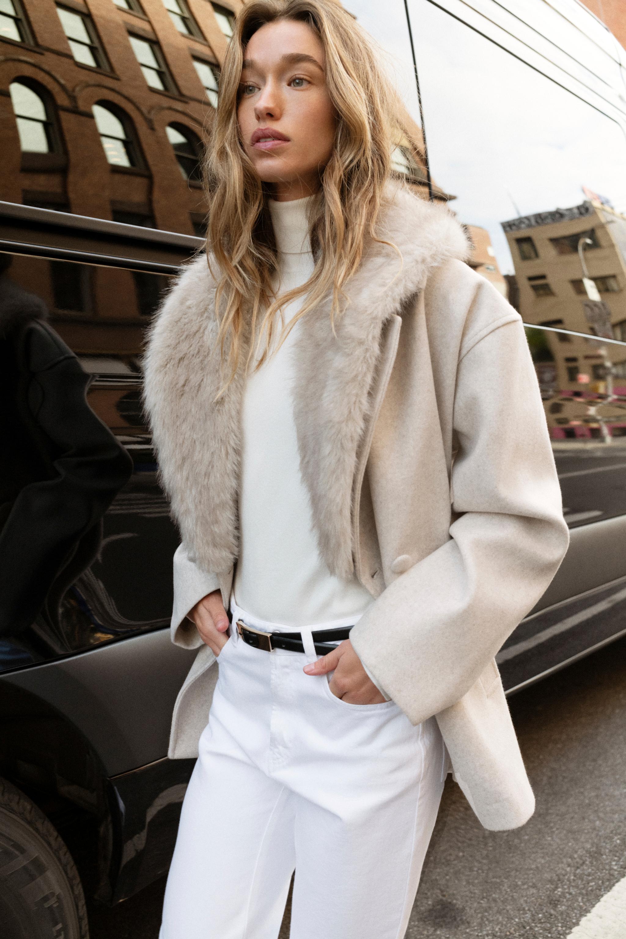 フェイクファー襟ソフトコート - サンド/マール | ZARA Japan / 日本