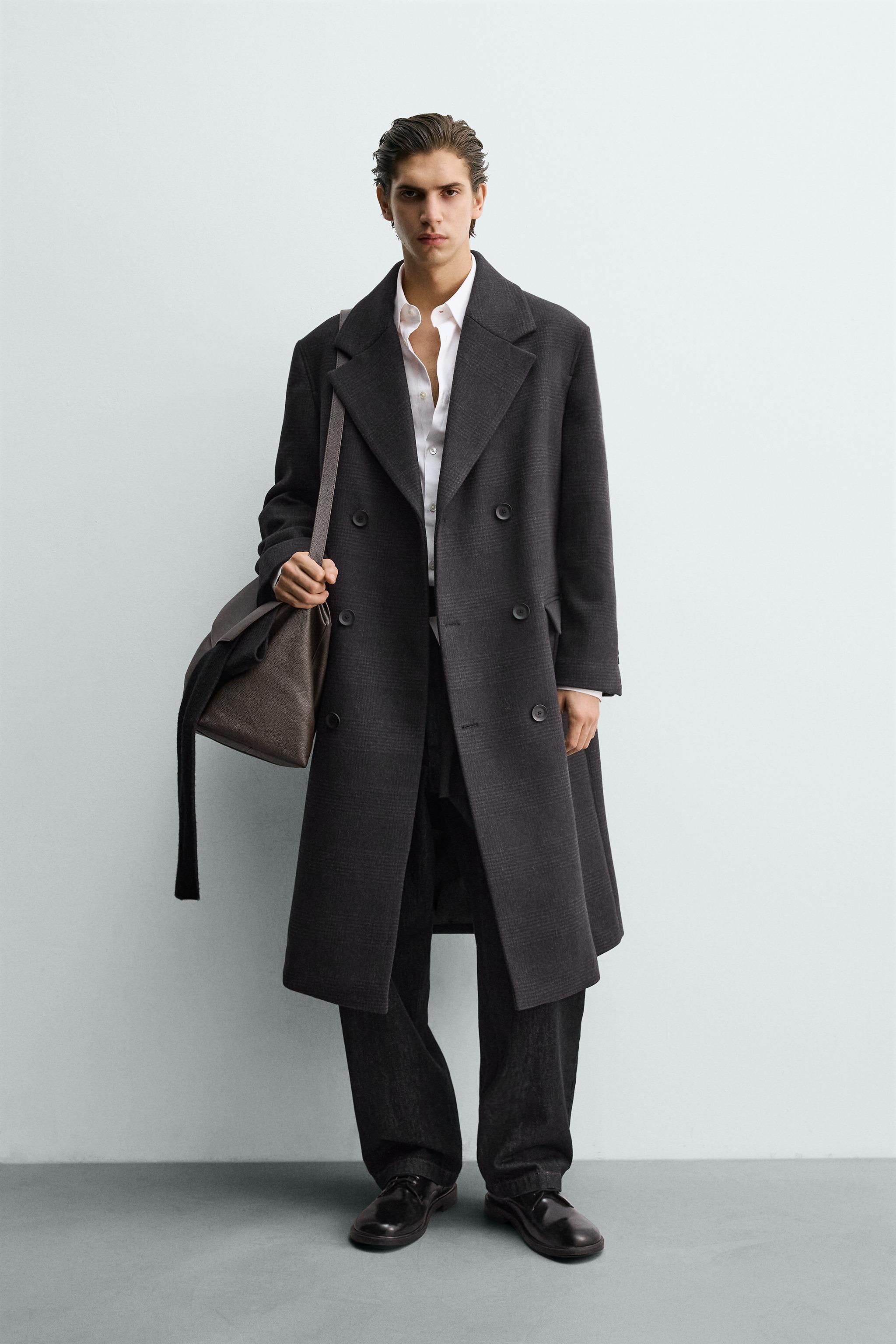 チェック柄ダブルブレスト仕様コート - ダークグレー | ZARA Japan / 日本