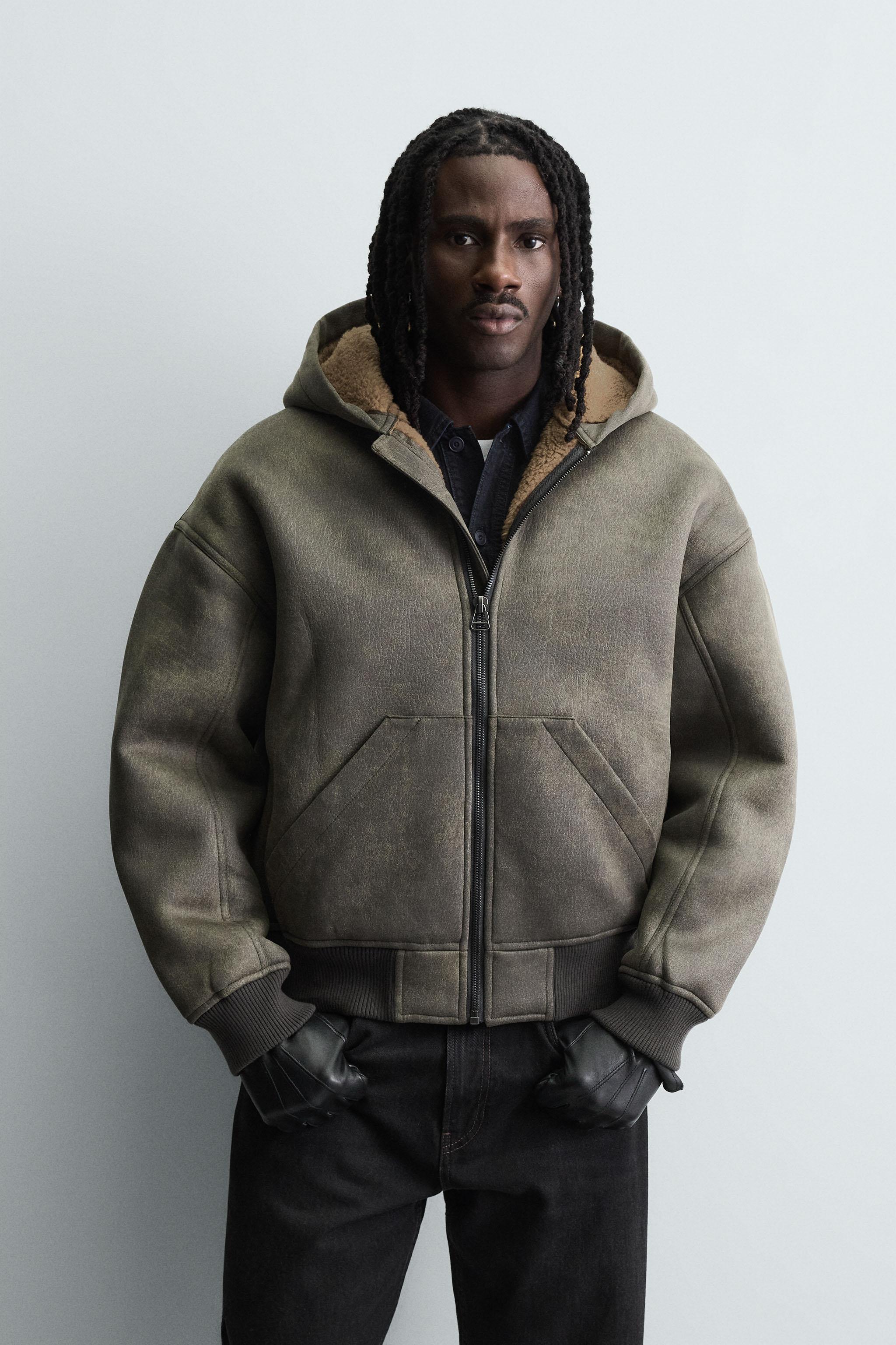 DOUBLE FACED WASHED FAUX LEATHER JACKET - Khaki Green | ZARA
