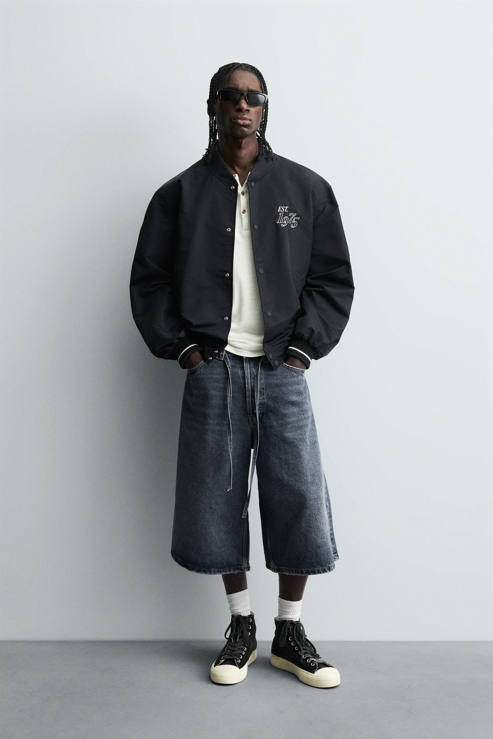 CONTRAST EMBROIDERED BOMBER JACKET - Blue | ZARA United States