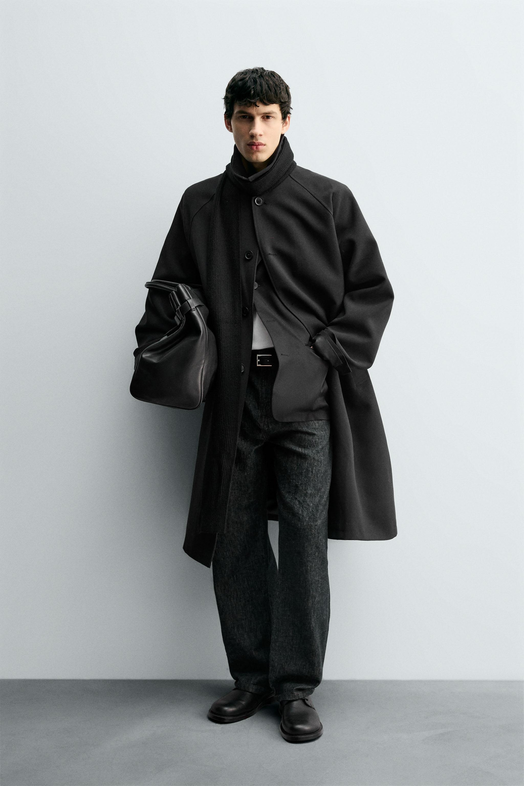 OVERSIZED WOOL BLEND TRENCH COAT - Black | ZARA United States