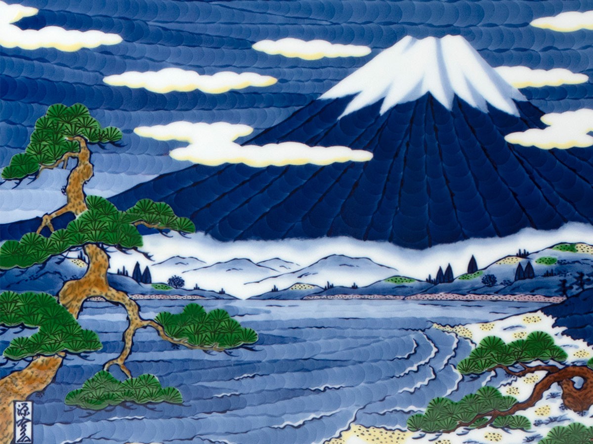源右衛門窯 染錦富士図 陶額 / げんえもんがま 染錦富士図 陶額