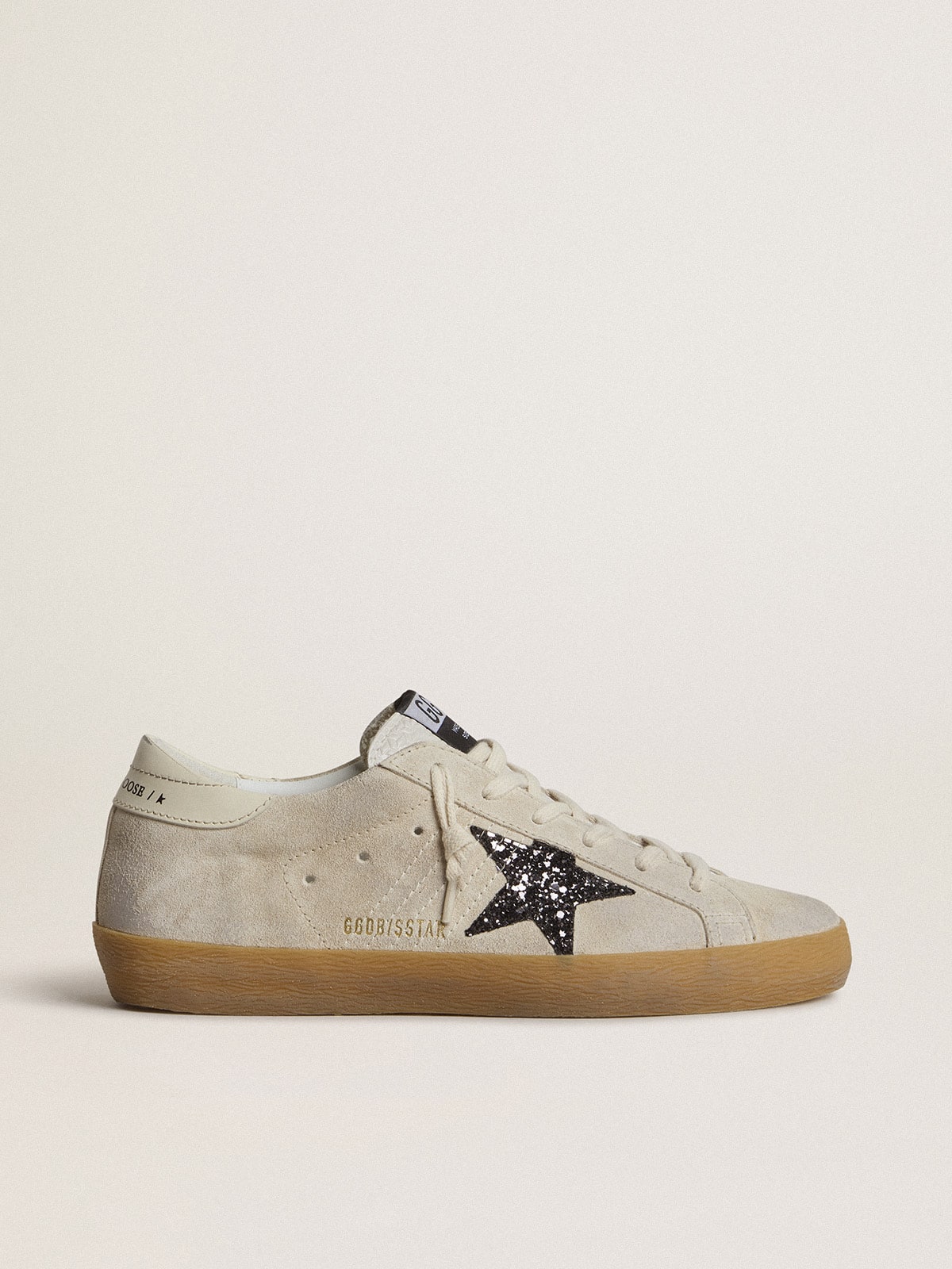 Women's Super-Star in ice-gray suede with silver glitter star and