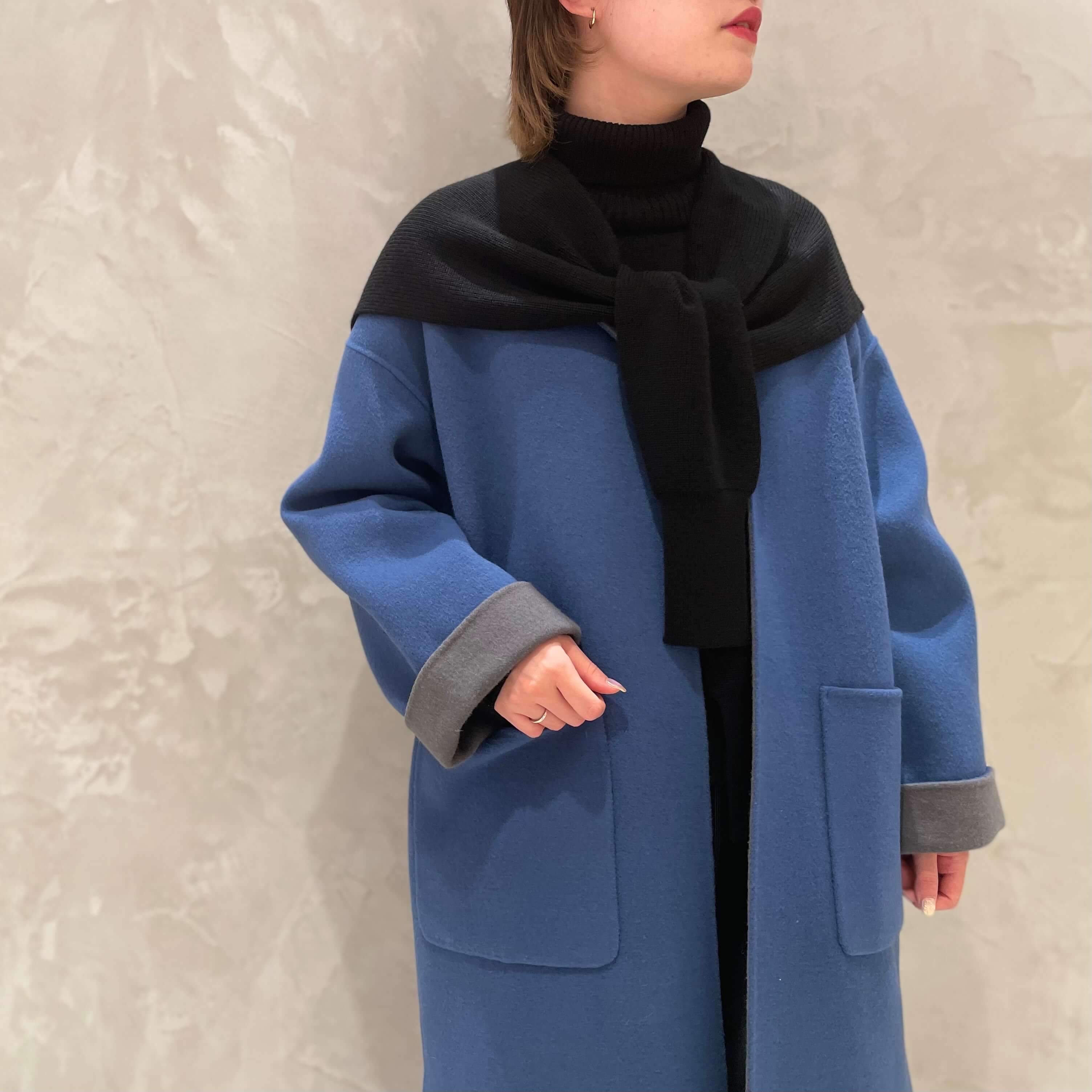 BLENHEIMイチオシ◎“リバーシブルノーカラーロングコート”の＜ブルー