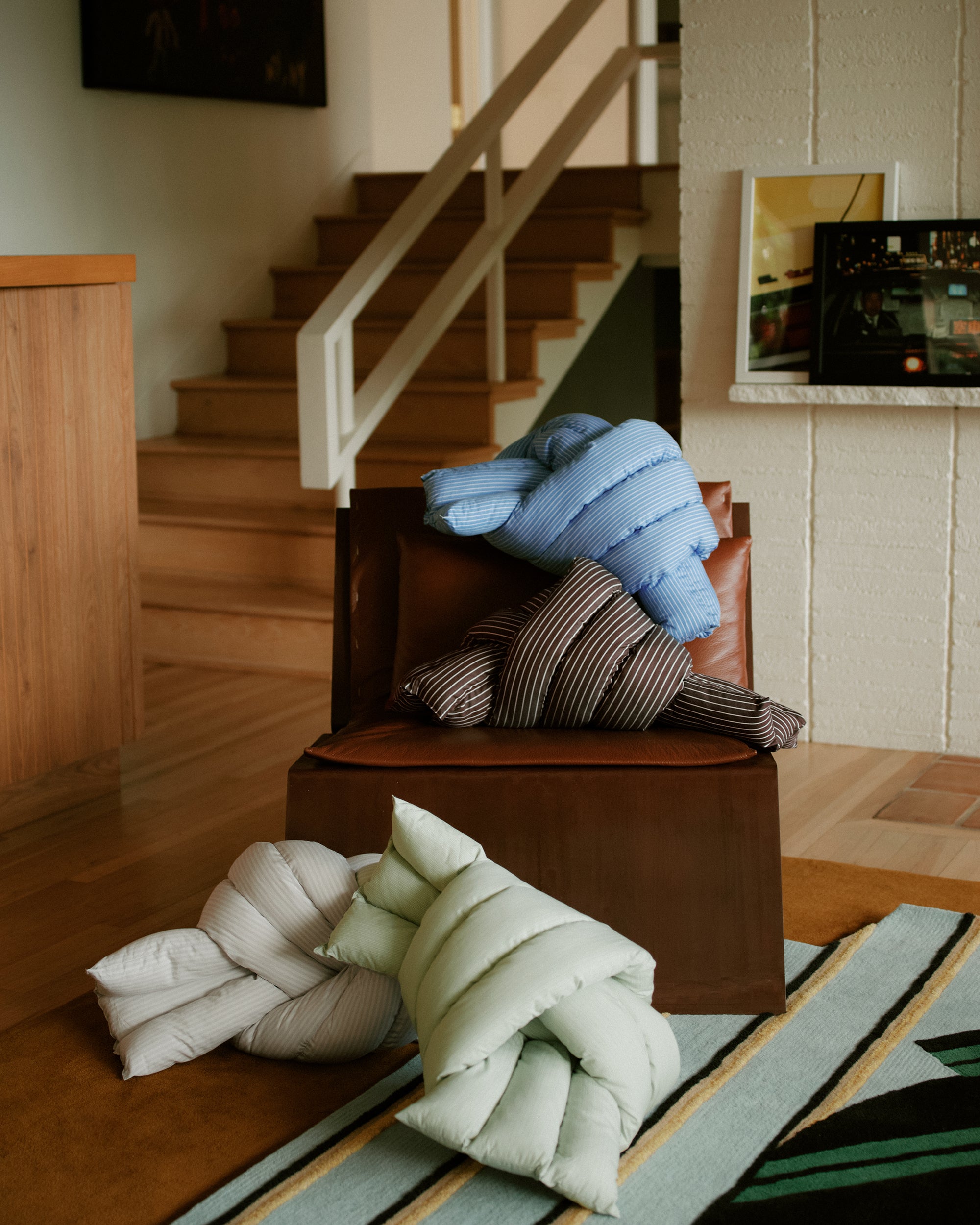 Musubi Cushion - Cotton Pinstripe | Autumn Cloud