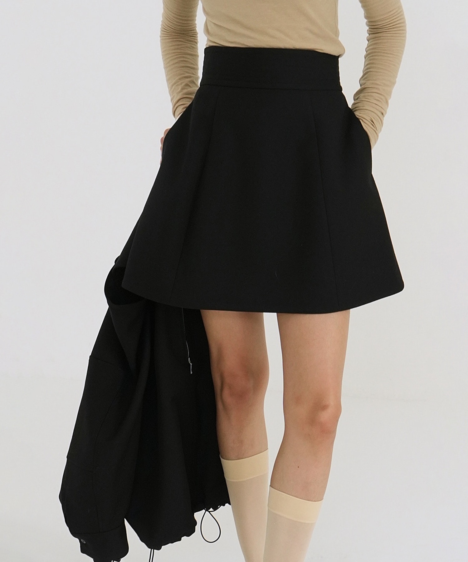 WIDE BELT CONSTRUCTIVE MINI SKIRT(0 BLACK): CLANE: WOMENS